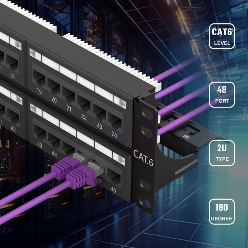 FGBB 48-Port Cat6 Patch Panel, 2U 19" Rackmount or Wall Mount RJ45 Ethernet Patch Panel for Gigabit Networks - Image 5